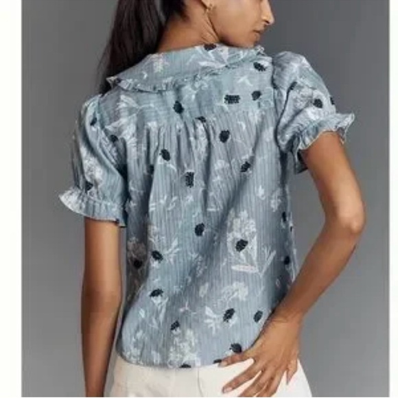 Anthropologie Pilcro Keira Blouse NWT Blue Floral Peter Pan Collar Top Size M - Picture 2 of 9